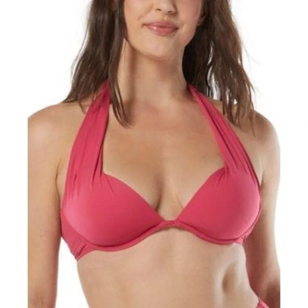 Coco Reef Bikini Swim Top 12/36C Underwire ShapeMaker Bra Sized Halter Neck Pink